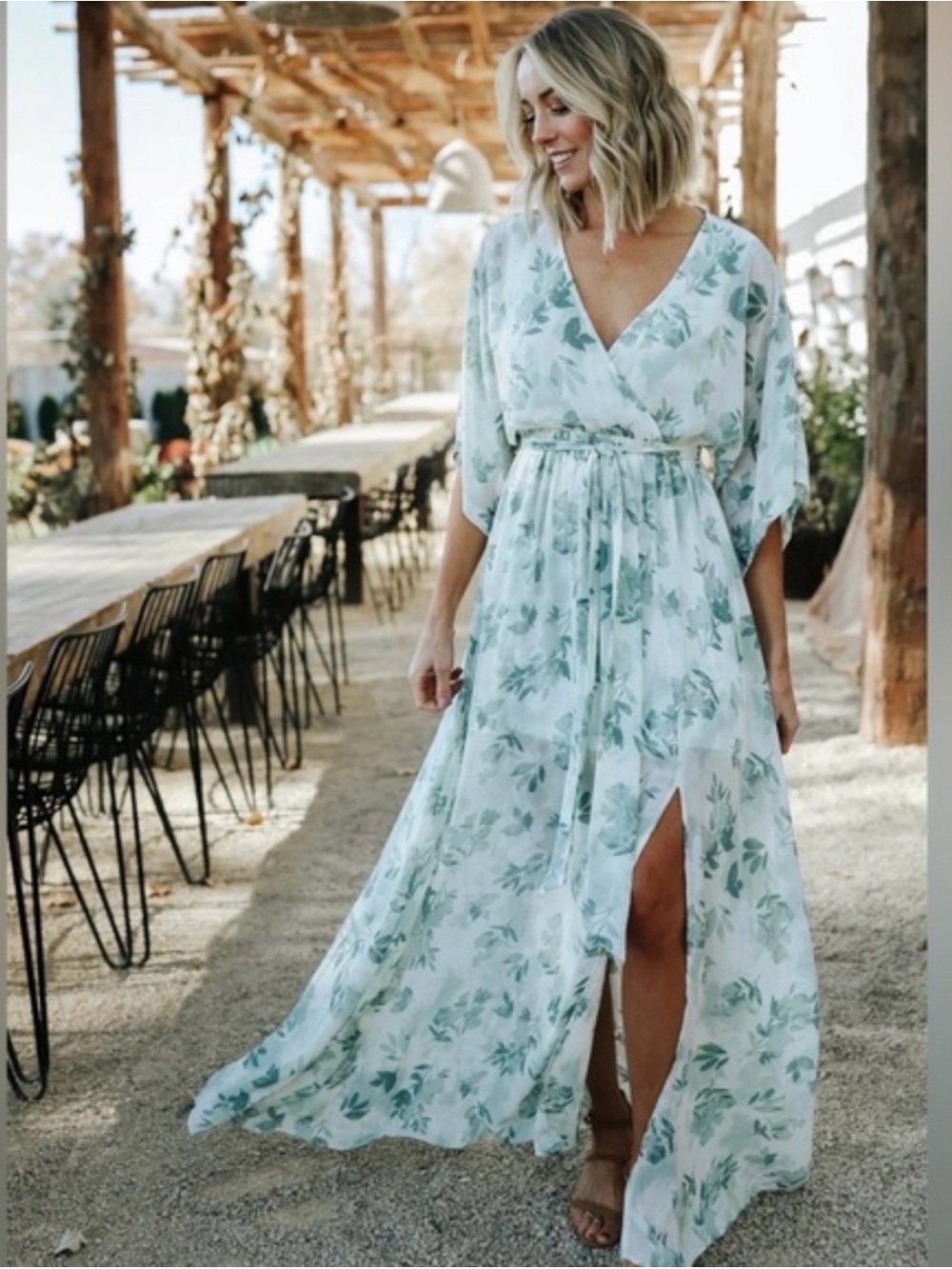 Baltic Born Kia Kimono Tie Waist Flowy Floral Maxi Dress Boho Cottage Medium